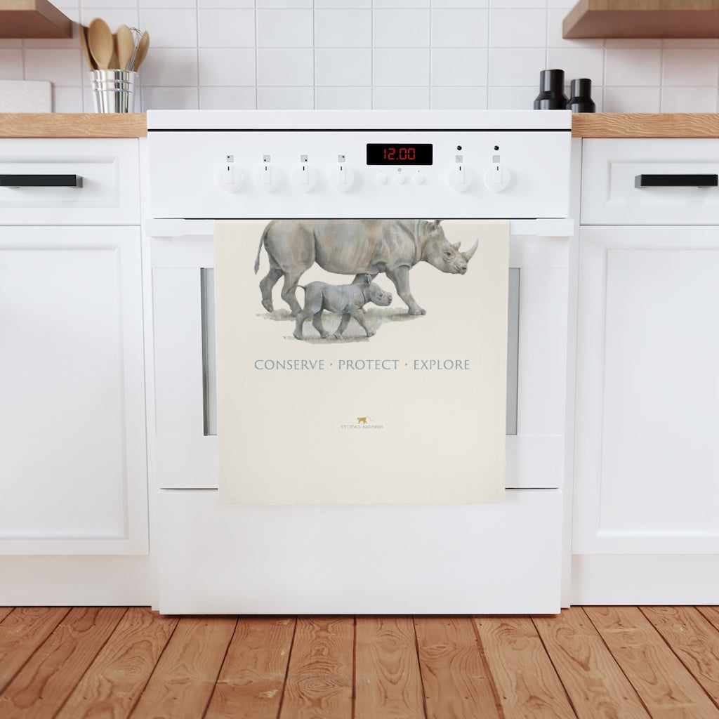 Rhino Mother & Calf Cotton Tea Towel