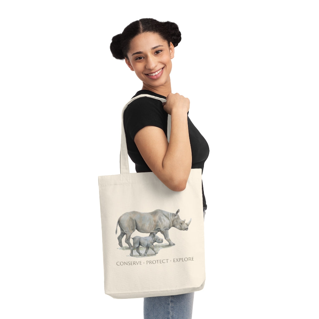 Rhino Mother & Calf Woven Tote Bag
