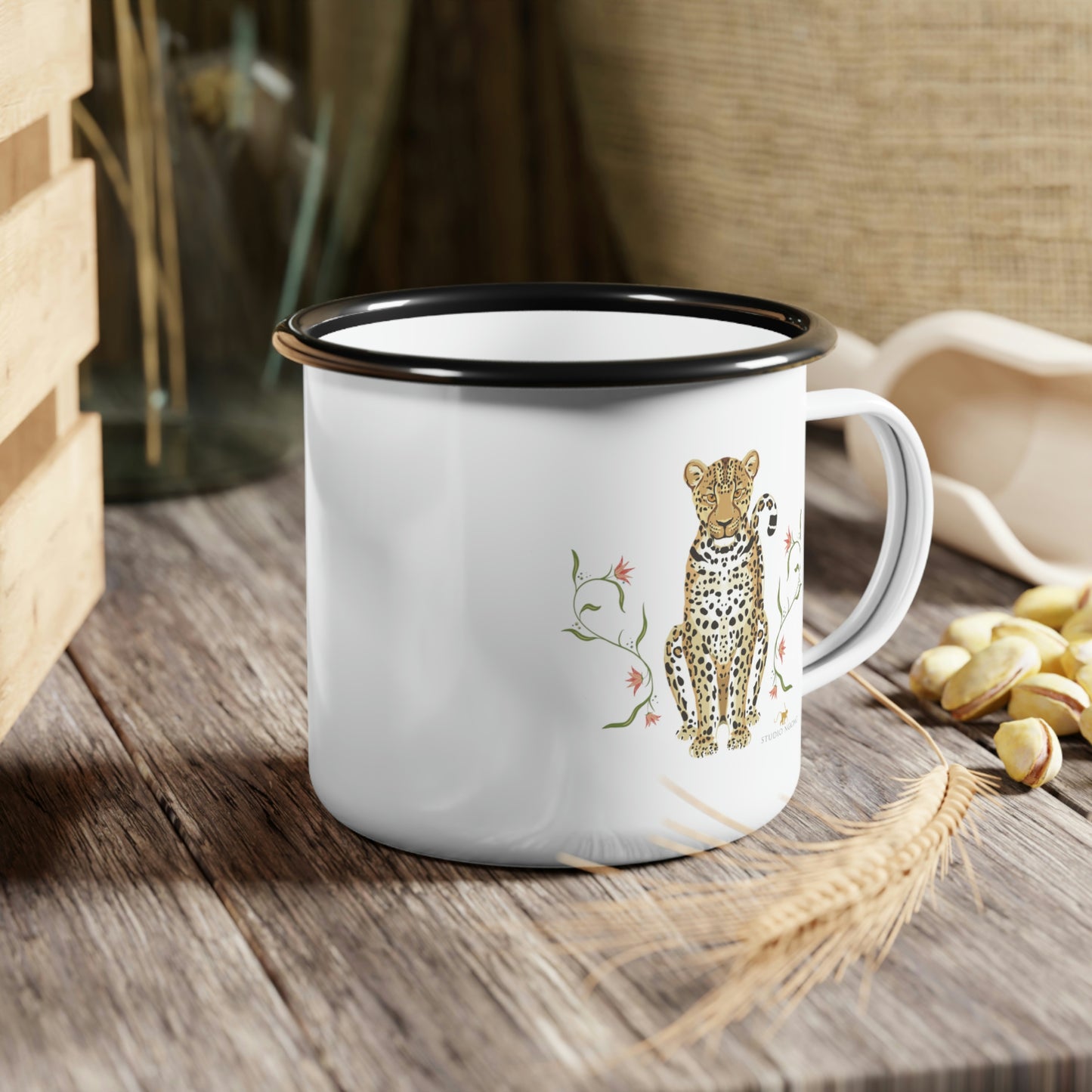 EA Leopard w/ Botanicals Enamel Camp Cup