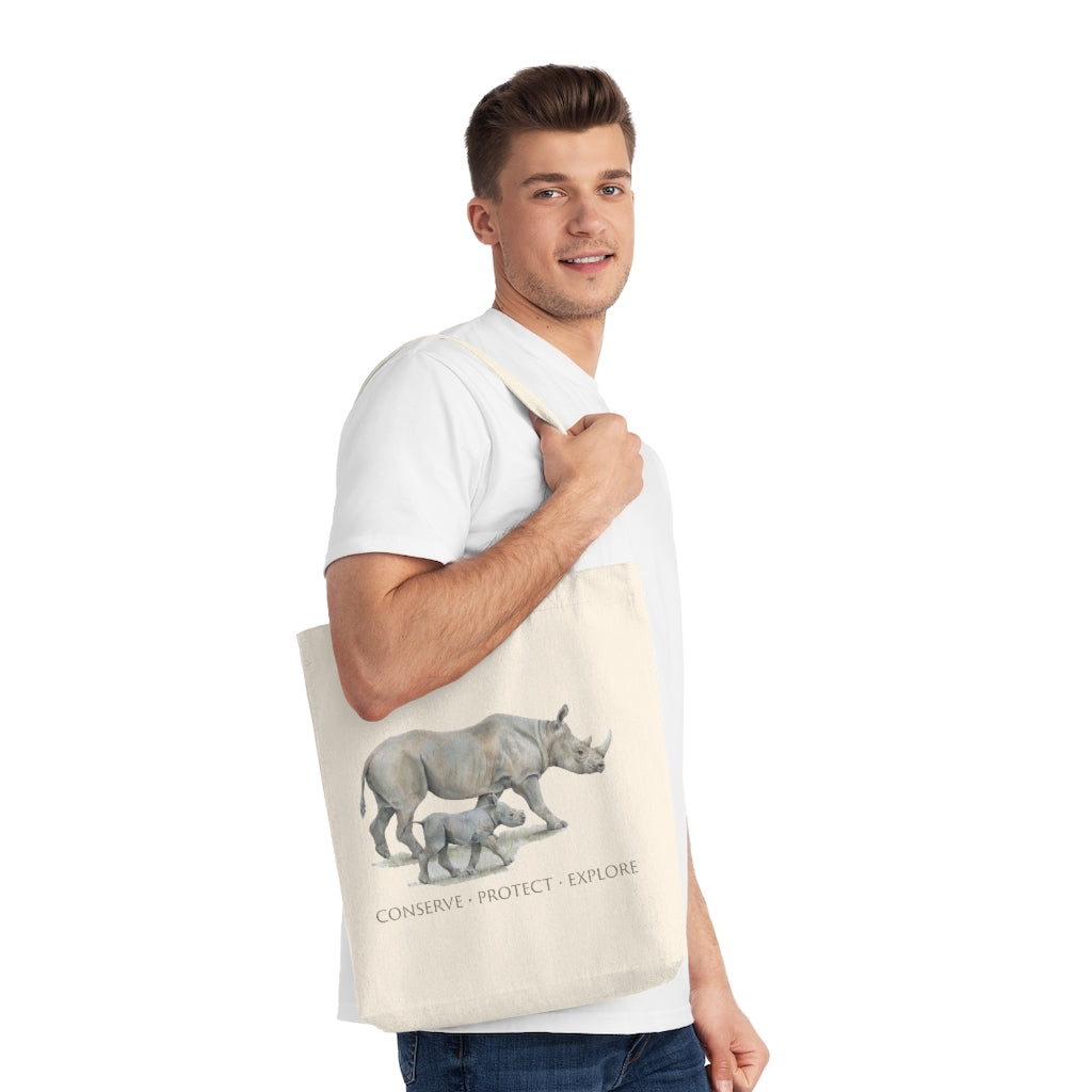 Rhino Mother & Calf Woven Tote Bag